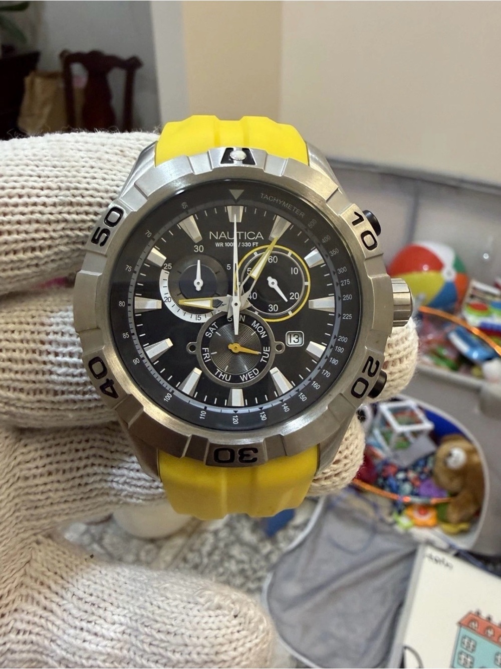 Nautica NST 550 Chronograph Men's Sport Dive Watch 46mm Yellow Strap N18628G